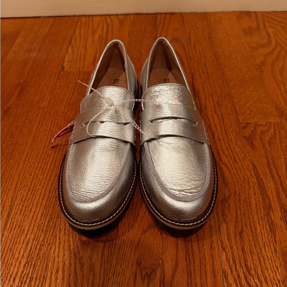 Blondo Silver Waterproof Penny Loafers with Black Soles - Picture 3 of 7